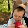 linen baby bear bonnet